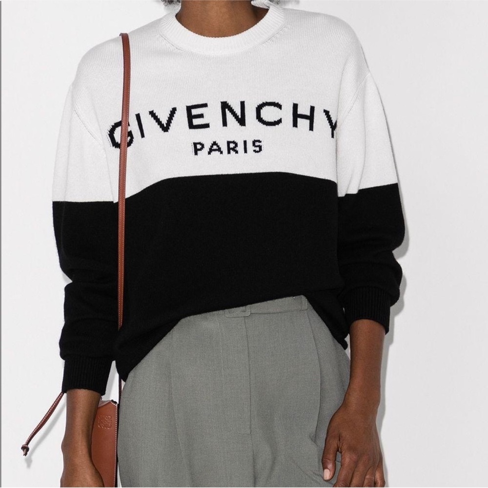 Givenchy Black and White Paris Logo Cashmere Sweater - Picture 2 of 12